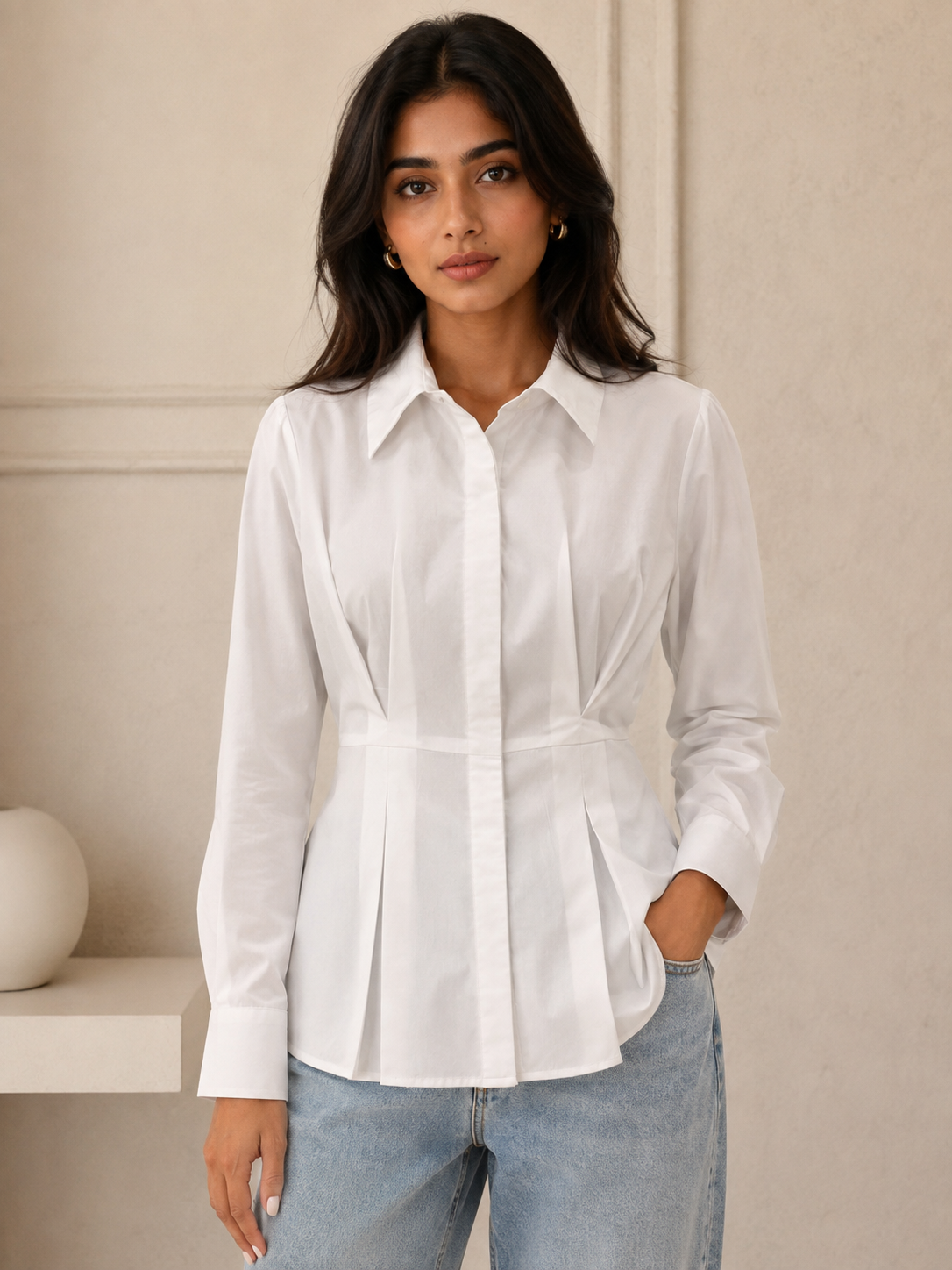 Pleated Waist Shirt – White