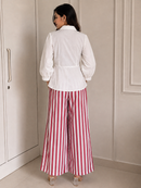 White Ring Detail Shirt & Pink Stripe Wide-Leg Co-Ord Set