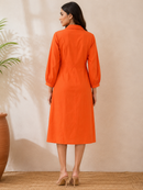 Ring Detail Midi Dress-Orange