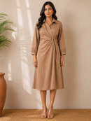 Ring Detail Midi Dress – Mocha Beige