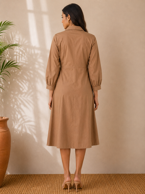Ring Detail Midi Dress – Mocha Beige
