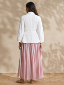 White Wrap Shirt & Pink Striped Skirt Co-Ord Set