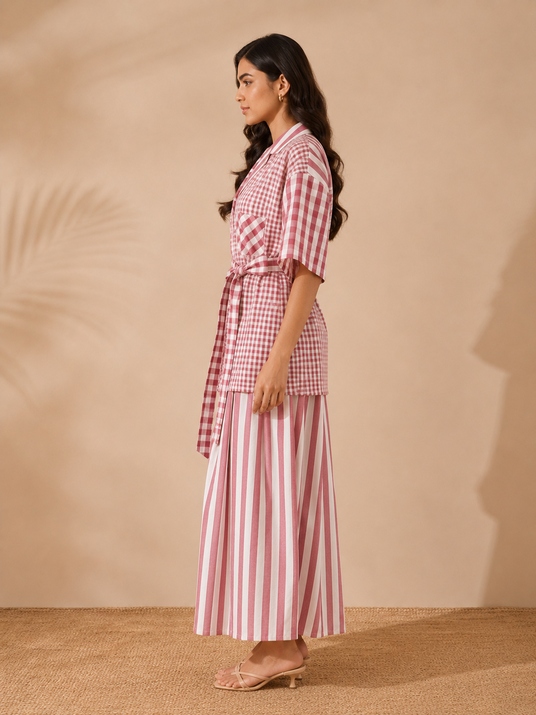 Pink Mixed Checks & Stripes Co-Ord Set