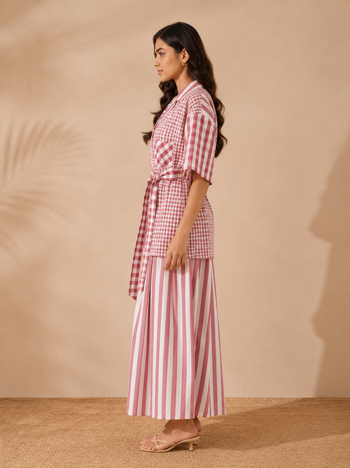 Pink Mixed Checks & Stripes Co-Ord Set