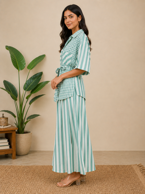 Mint Stripe & Check Co-Ord Set