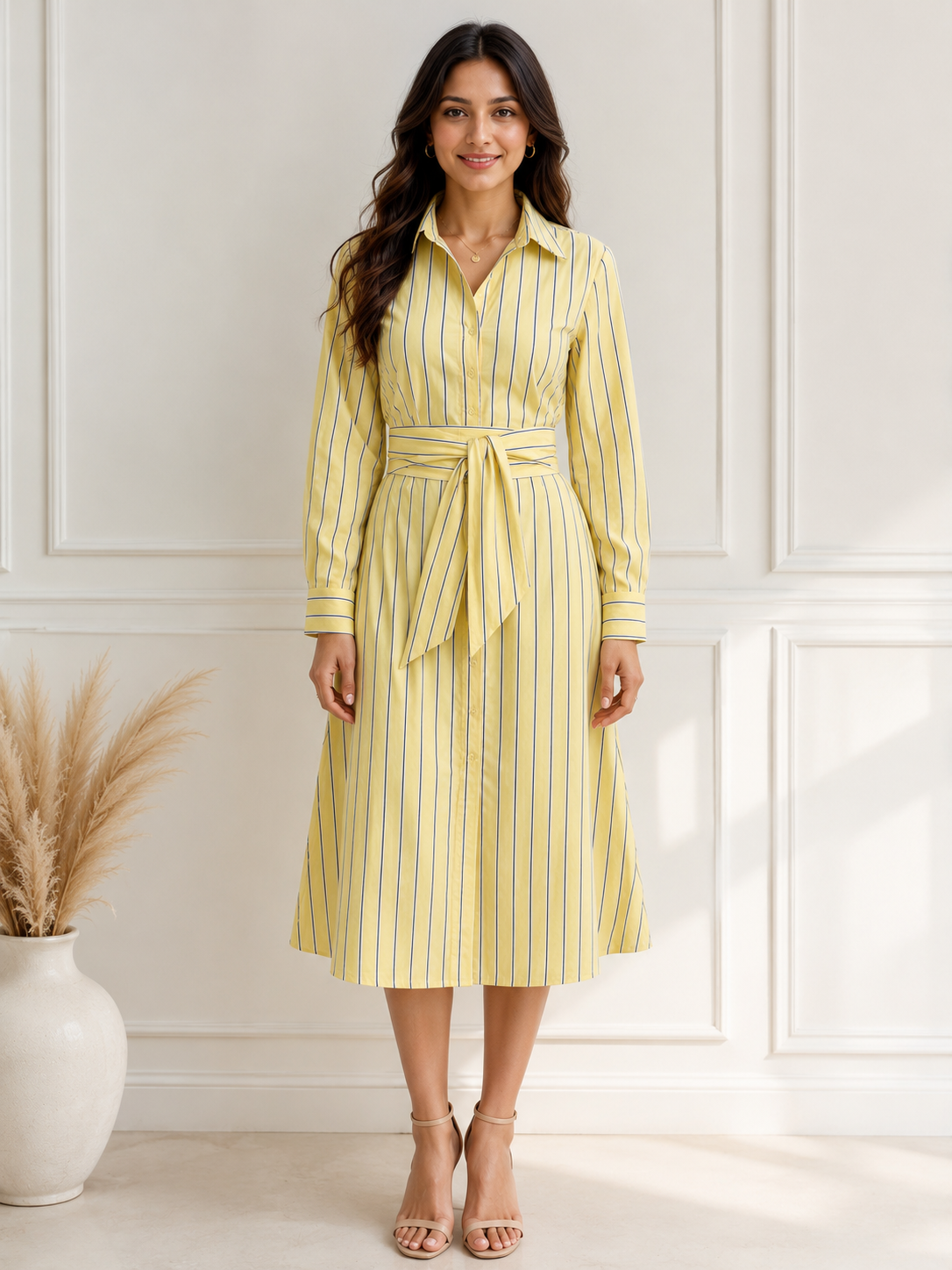 Lemon Stripe Shirt Dress