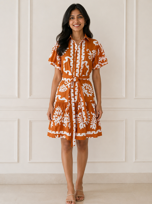 Terracotta Bloom Shirt Dress