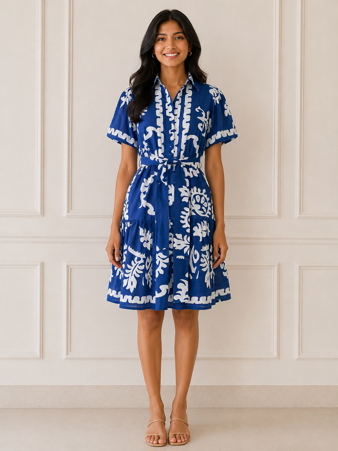 Azure Bloom Shirt Dress