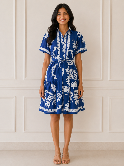 Azure Bloom Shirt Dress