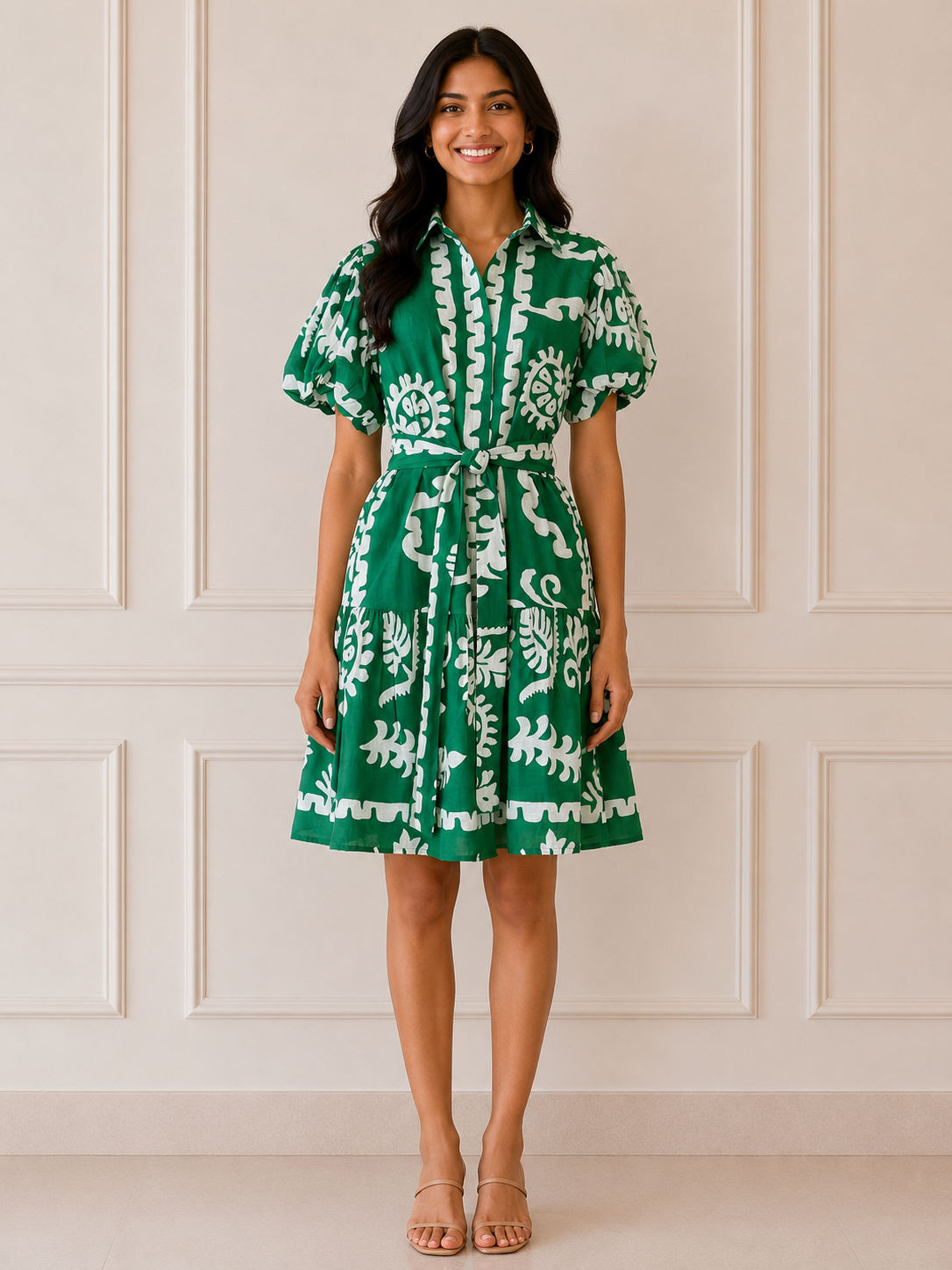 Emerald Bloom Shirt Dress