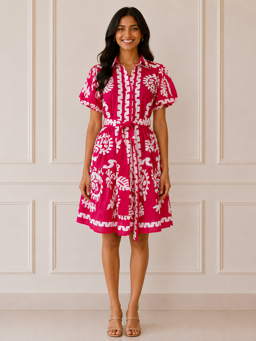 Fuchsia Bloom Shirt Dress