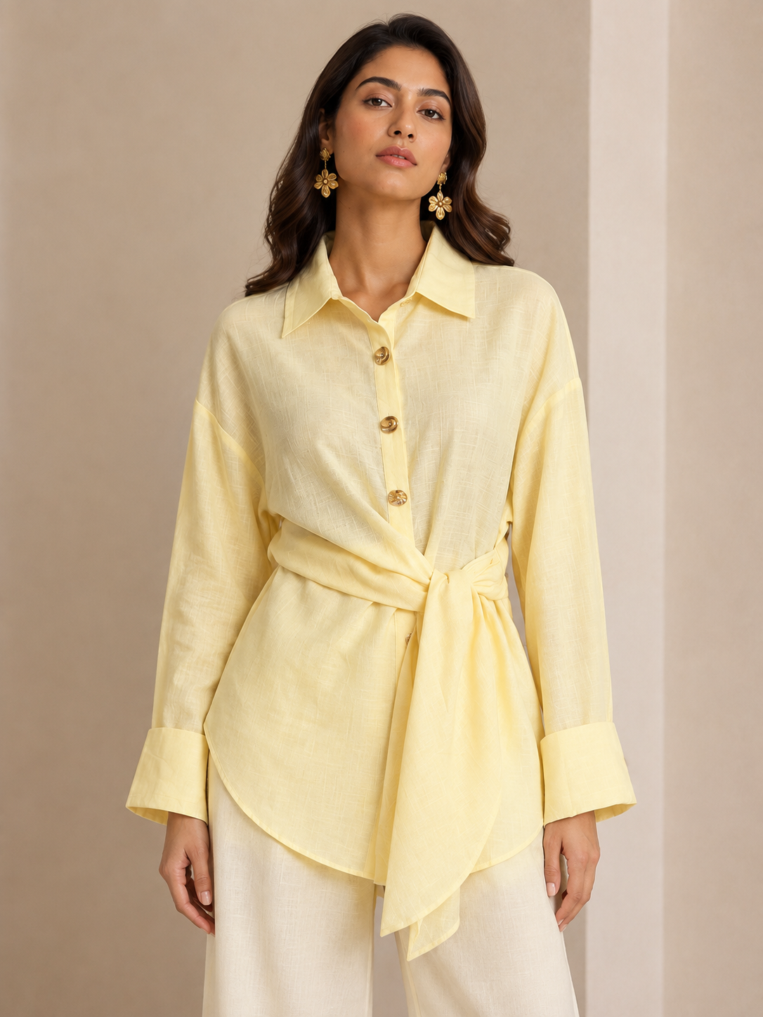 Buttercream Tie-Waist Shirt