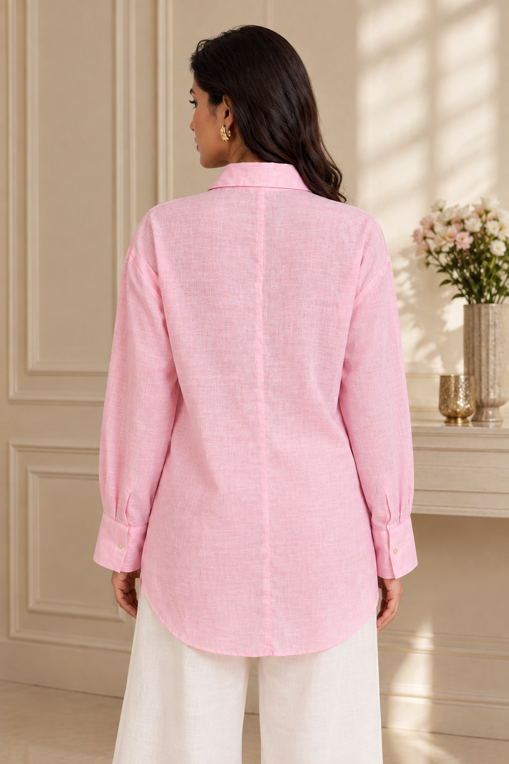 Festive Pink Tie-Waist Shirt
