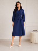 Ring Detail Midi Dress-Navy