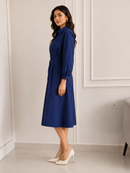 Ring Detail Midi Dress-Navy