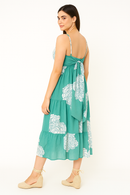 Turquoise Floral Tiered Cotton Dress