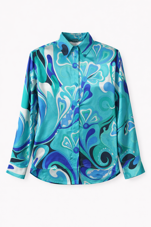 Abstract Print Satin Twin Set