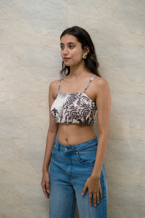 Noir Palm - Monochrome Tropical Top