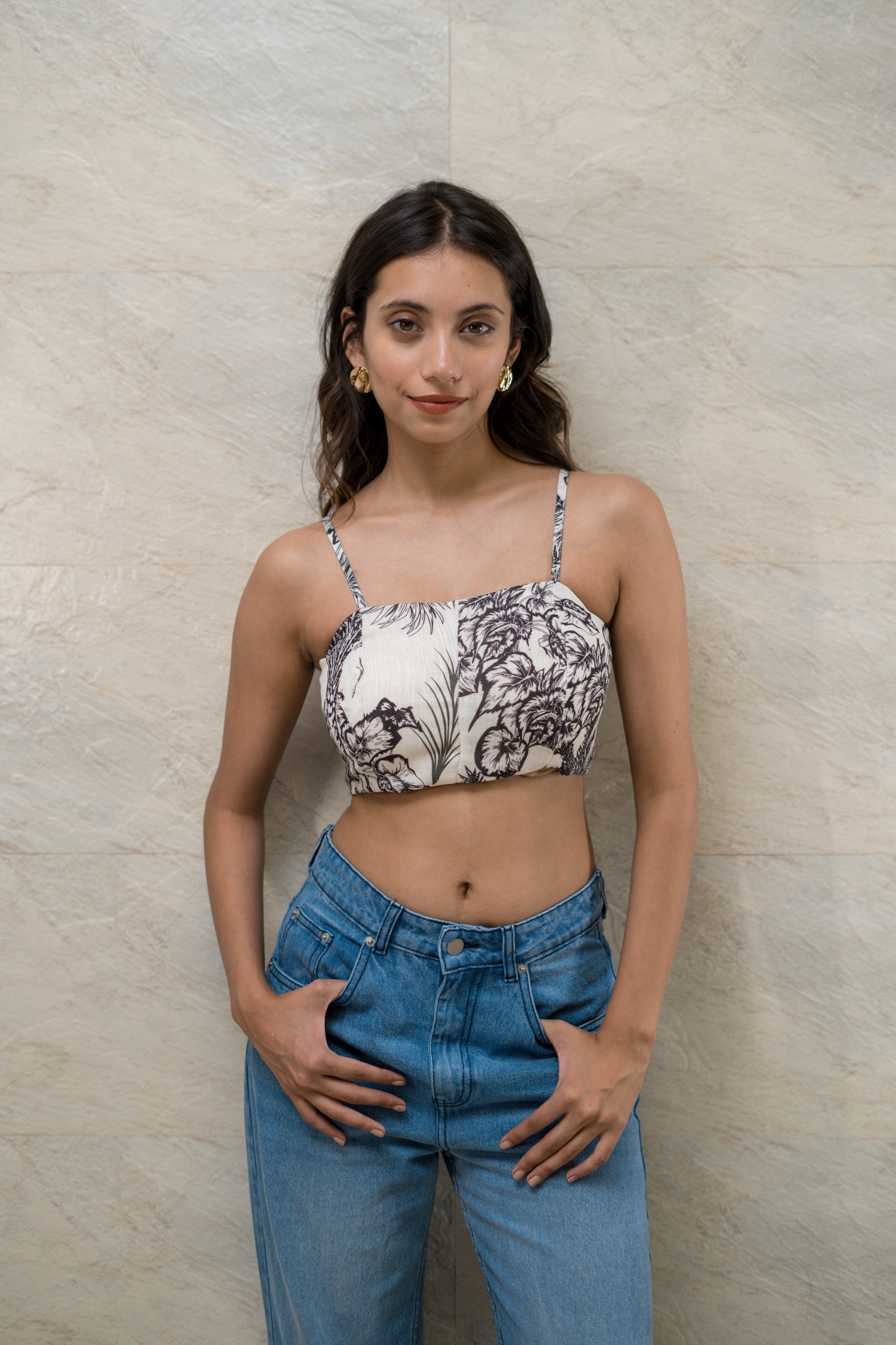 Noir Palm - Monochrome Tropical Top