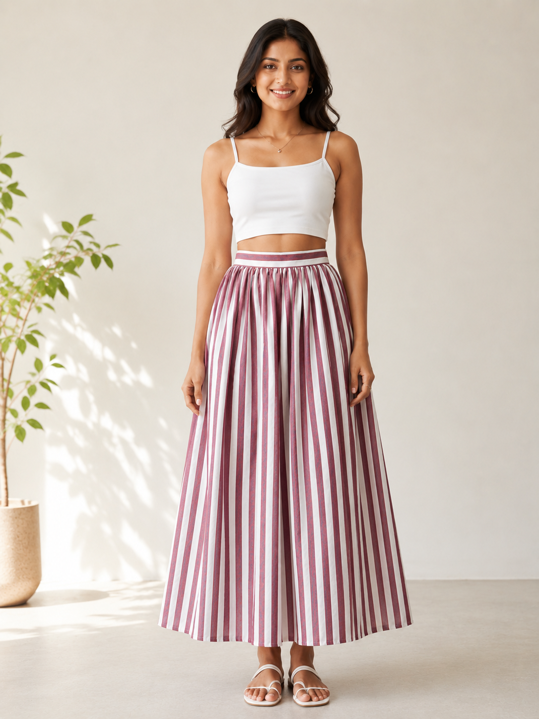 Rosé Stripe Maxi Skirt