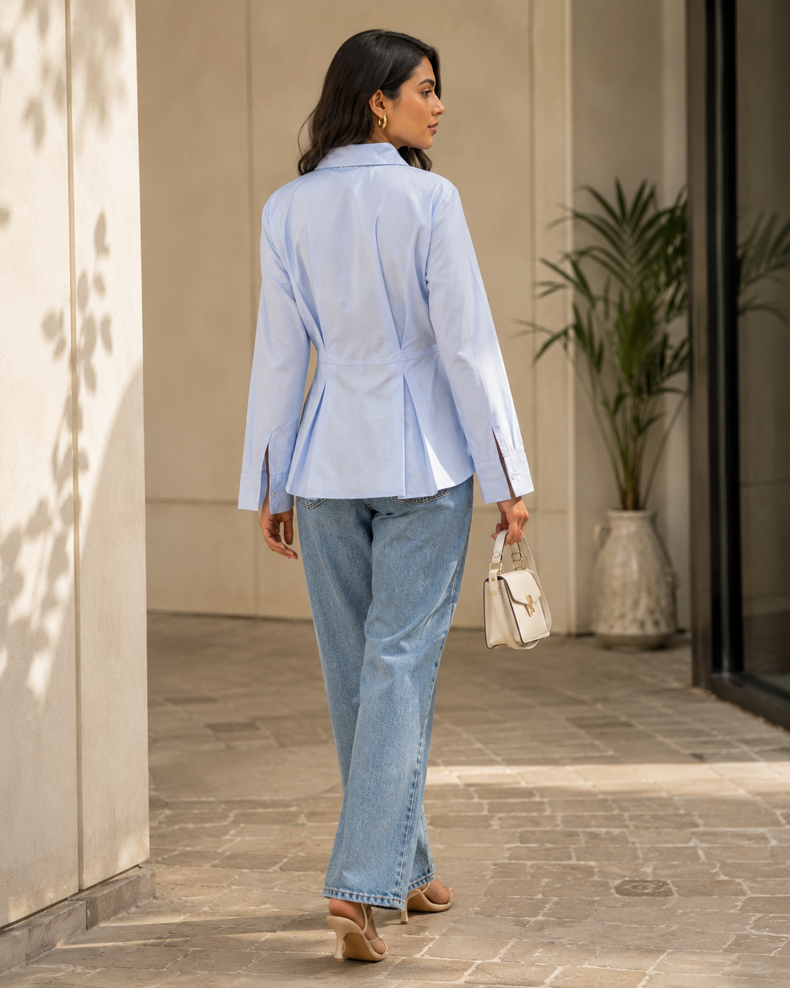 Pleated Waist Shirt – Powder Blue