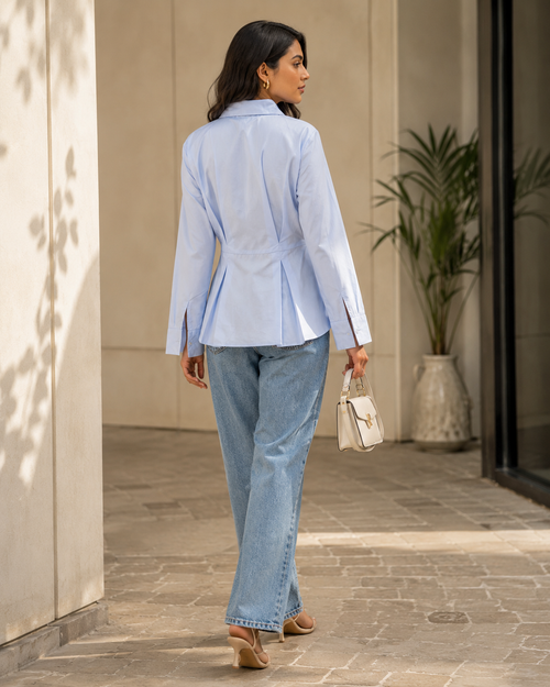 Pleated Waist Shirt – Powder Blue