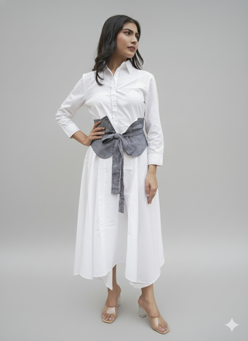 The Crisp Shirt and Striped Palazzo Trousers