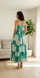 Turquoise Floral Tiered Cotton Dress