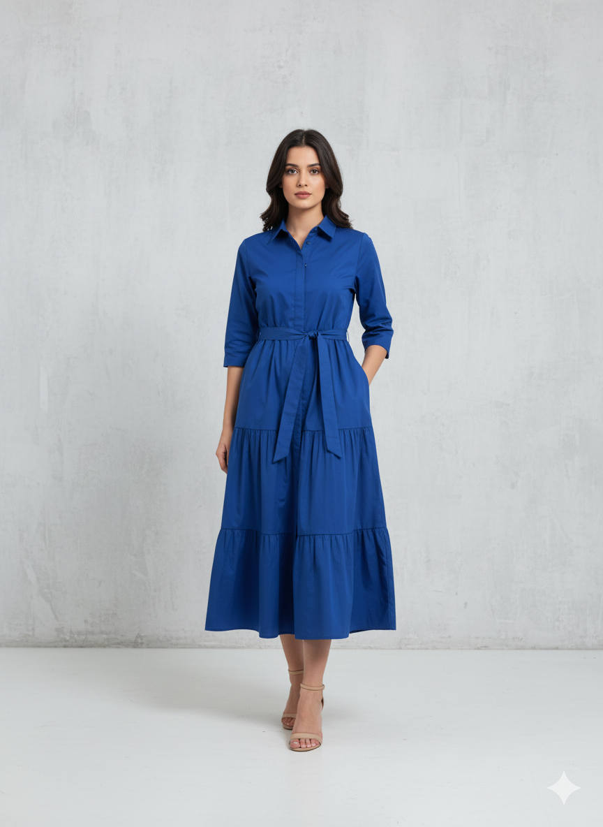 Navy Tiered Shirt Maxi Dress