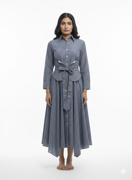 The Signature Striped Tie-Front Shirtdress