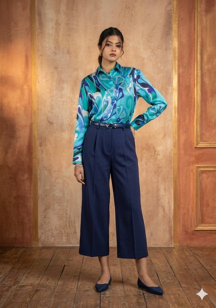 The Cerulean Swirl Satin Shirt