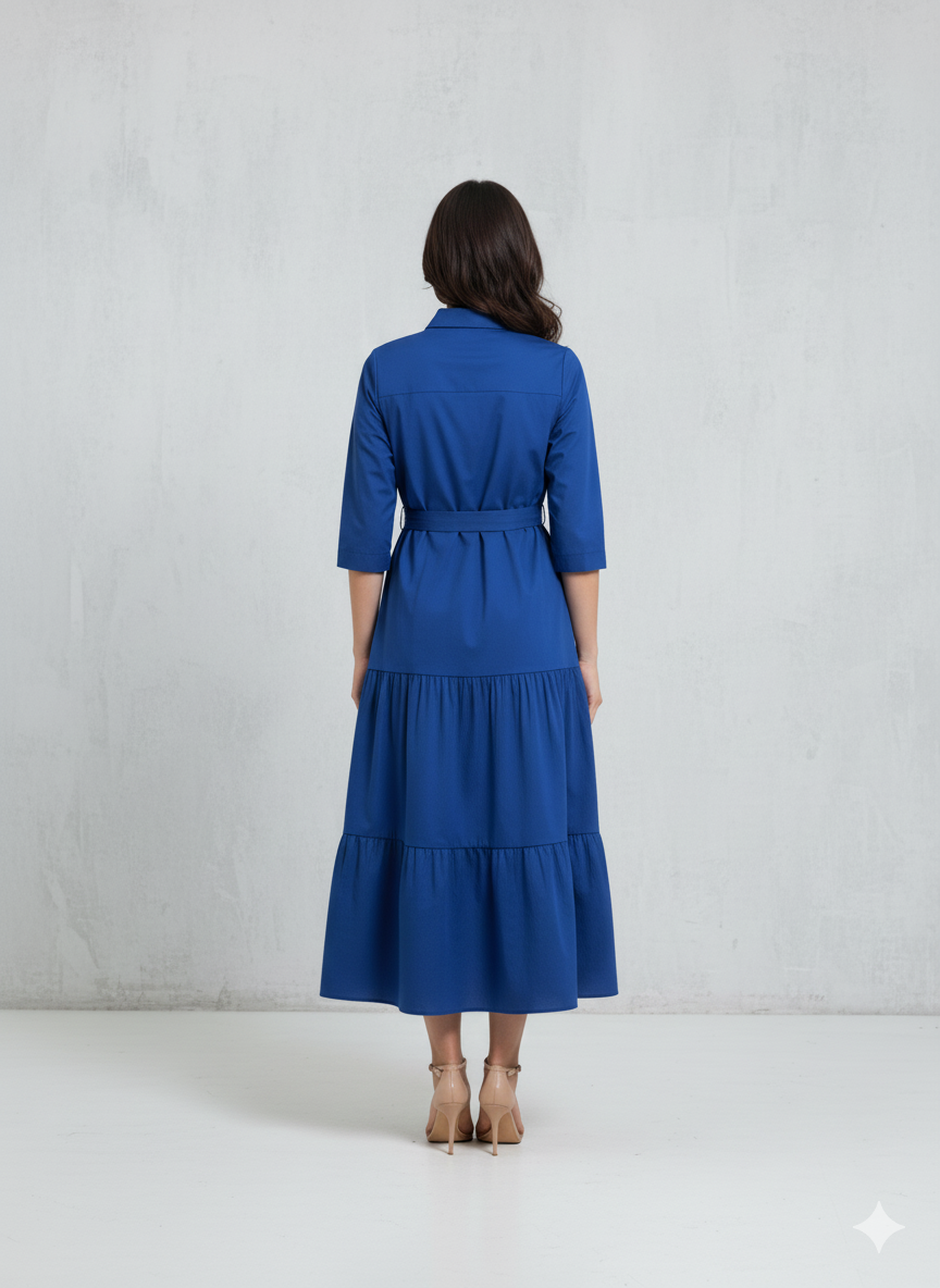 Navy Tiered Shirt Maxi Dress