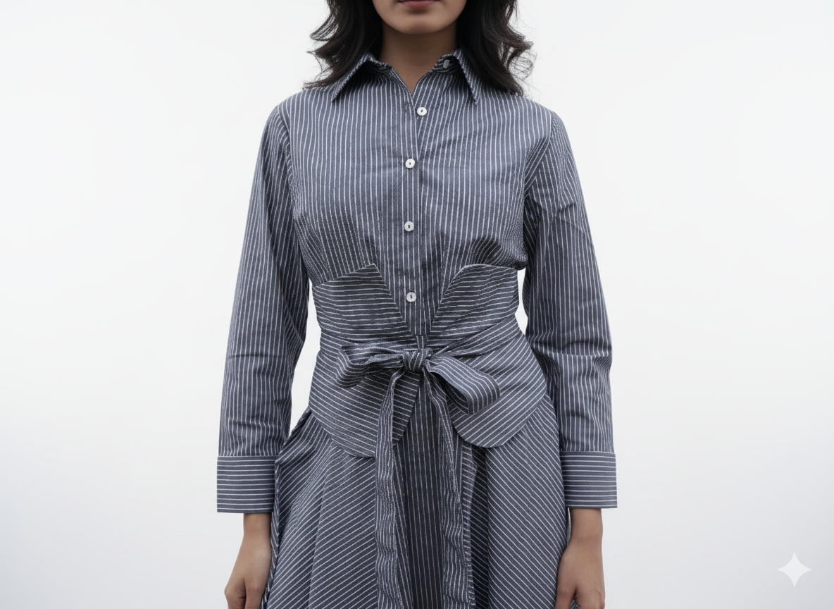 The Signature Striped Tie-Front Shirtdress