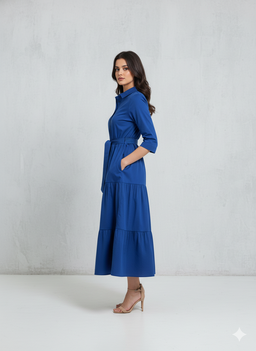 Navy Tiered Shirt Maxi Dress
