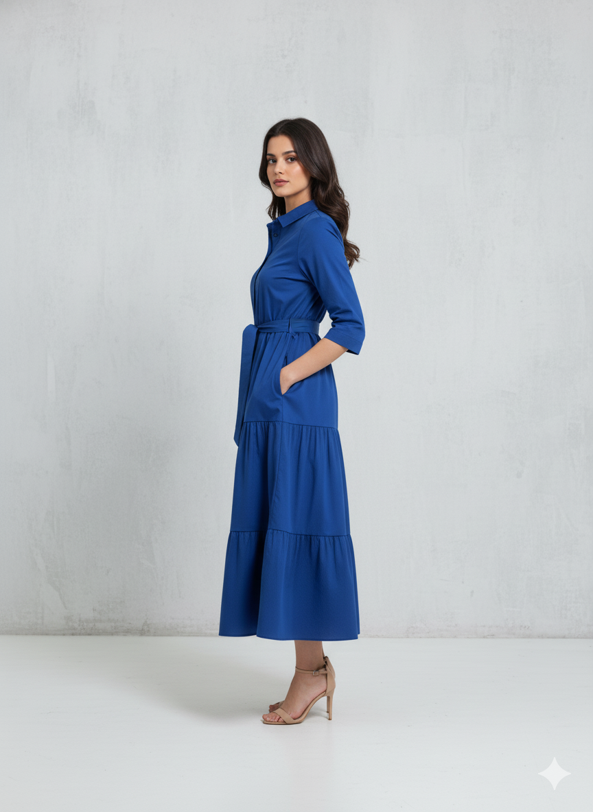 Navy Tiered Shirt Maxi Dress