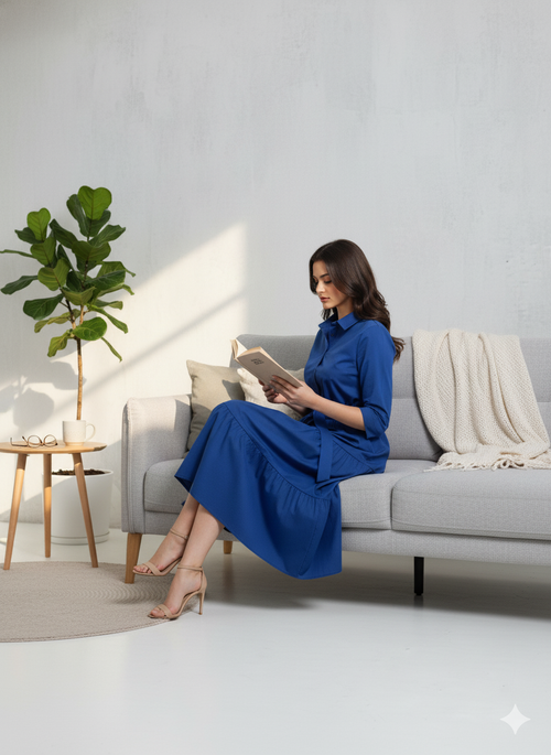 Navy Tiered Shirt Maxi Dress