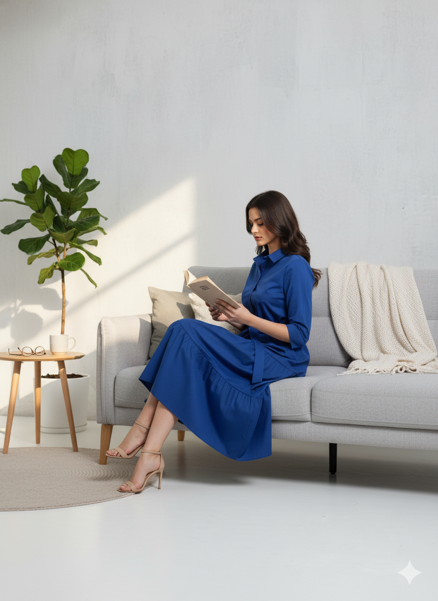 Navy Tiered Shirt Maxi Dress