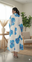 Blue Bloom Button-Down Midi Dress