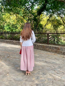White Wrap Shirt & Pink Striped Skirt Co-Ord Set