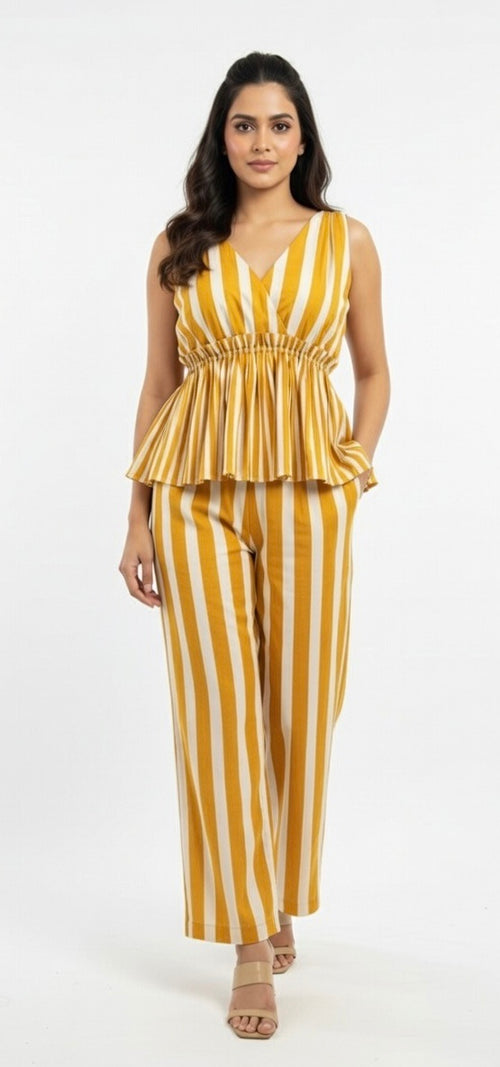 Mustard & White Striped Co-Ord Set