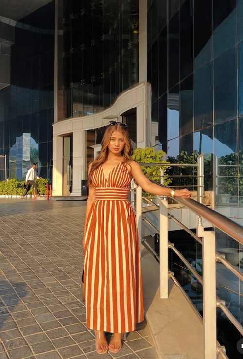 Brown Striped Maxi Dress