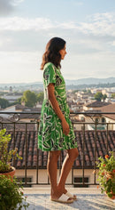 Tropical Leaf Print Button-Front Dress