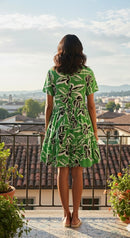 Tropical Leaf Print Button-Front Dress