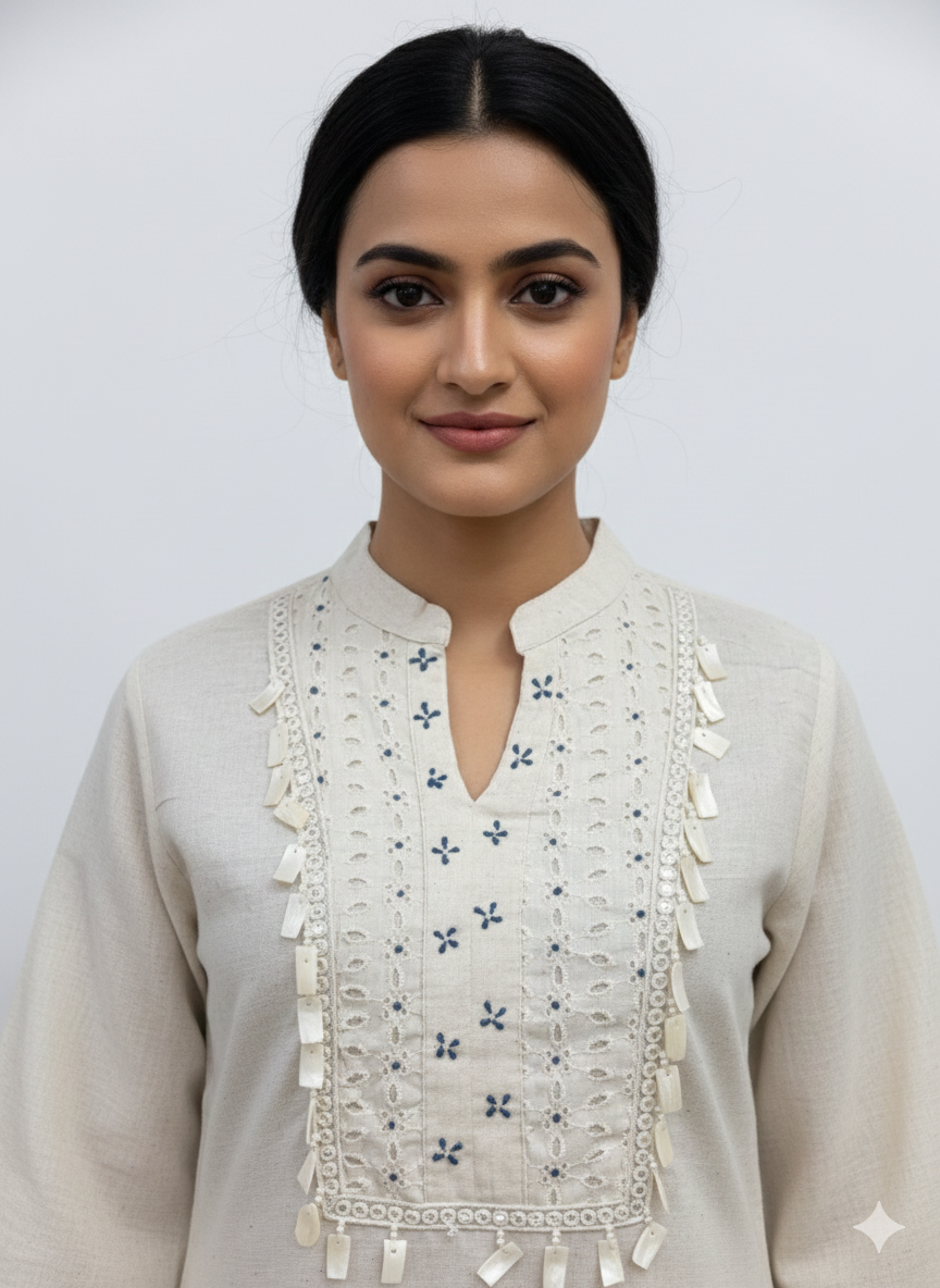 Indigo Floral Embroidered Kurta &amp; Palazzo Set