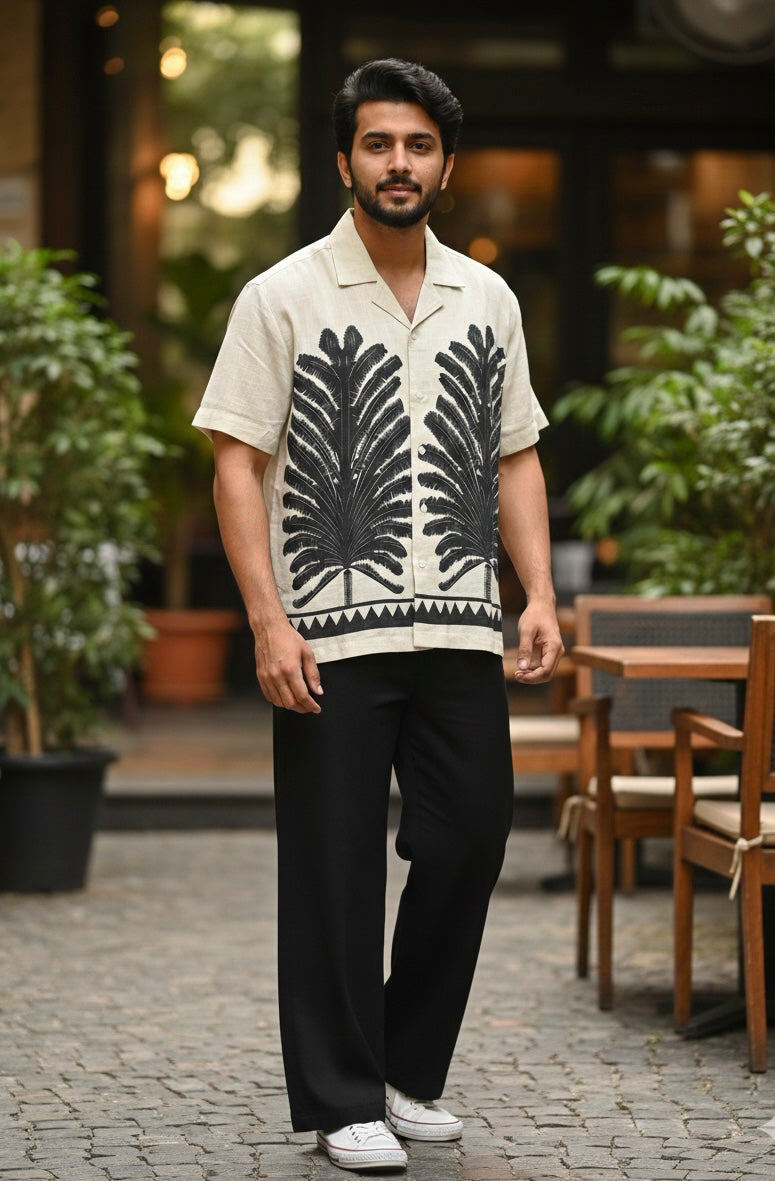 Tropical Palm Print Relaxed Fit Shirt