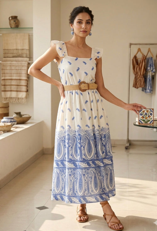Blue Paisley Garden Midi Dress