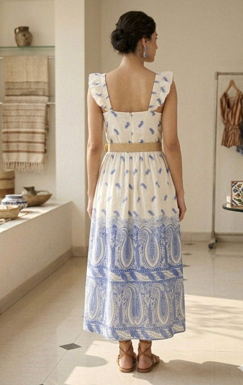 Blue Paisley Garden Midi Dress