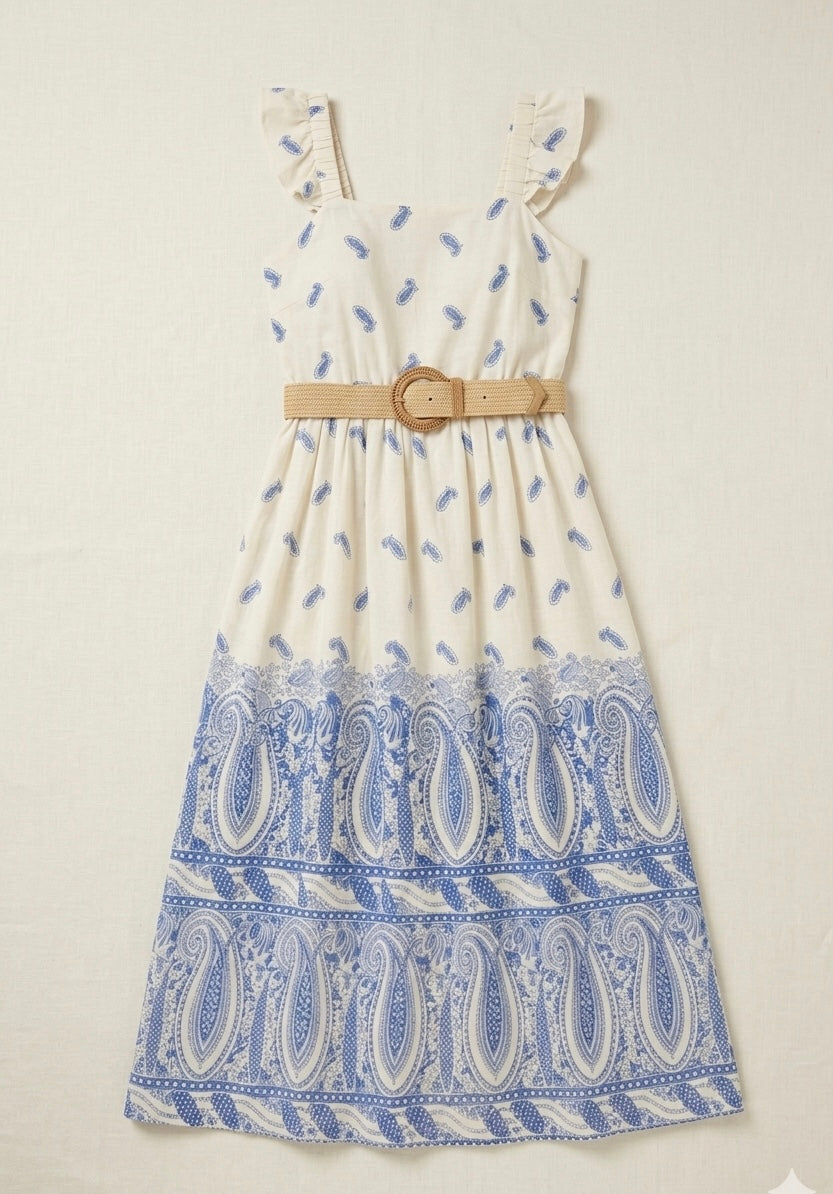 Blue Paisley Garden Midi Dress