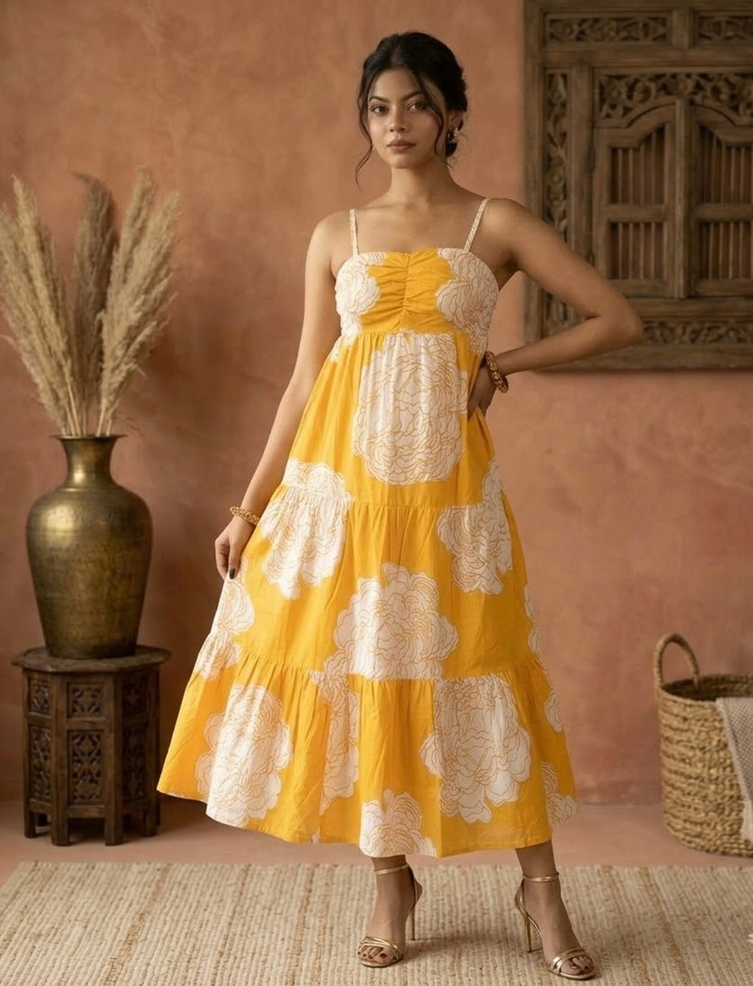 Mango Floral Tiered Cotton Dress
