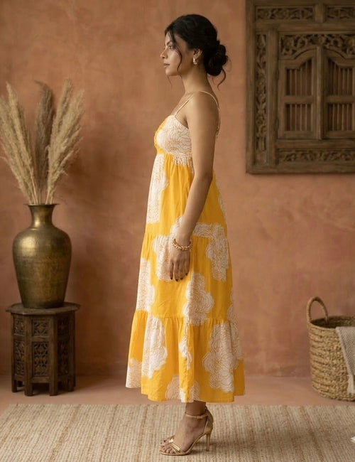 Mango Floral Tiered Cotton Dress